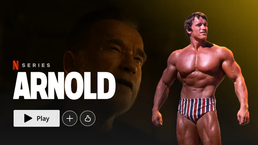 Streaming documentary title screen about Arnold Schwarzenegger