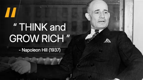 Portrait of Napoleon Hill with his best-known phrase